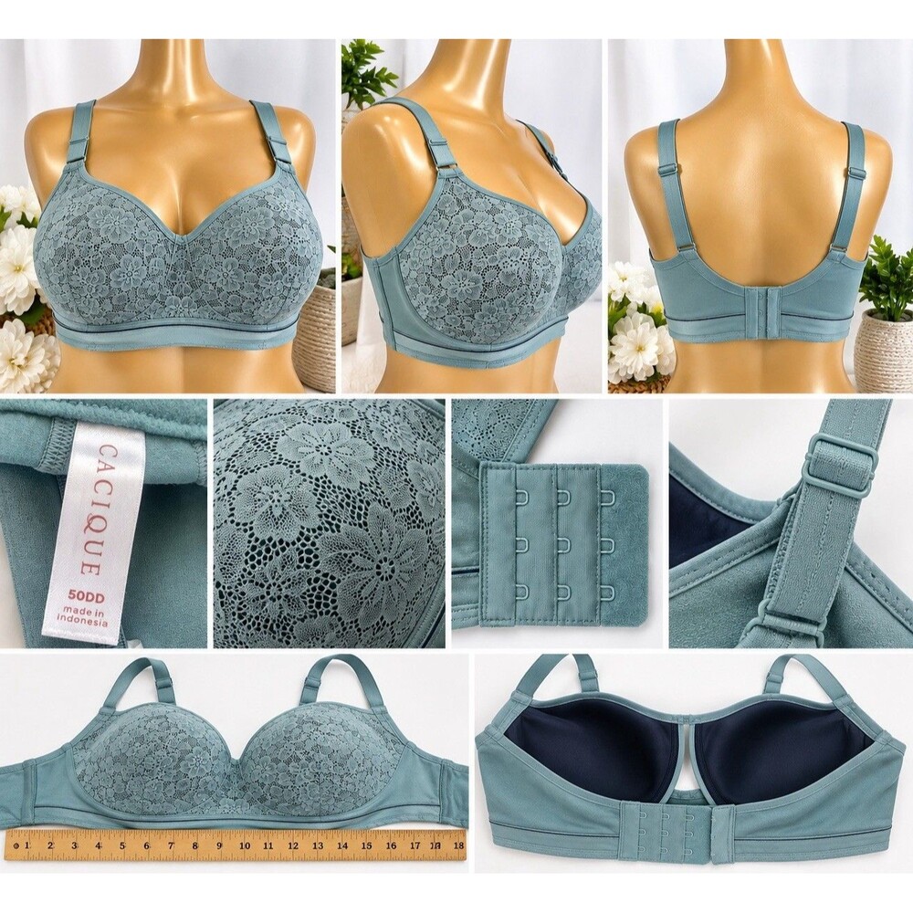 Lane Bryant Cacique Womens  Bra Sz 50DD Blue Floral Lace Full Coverage Underwire